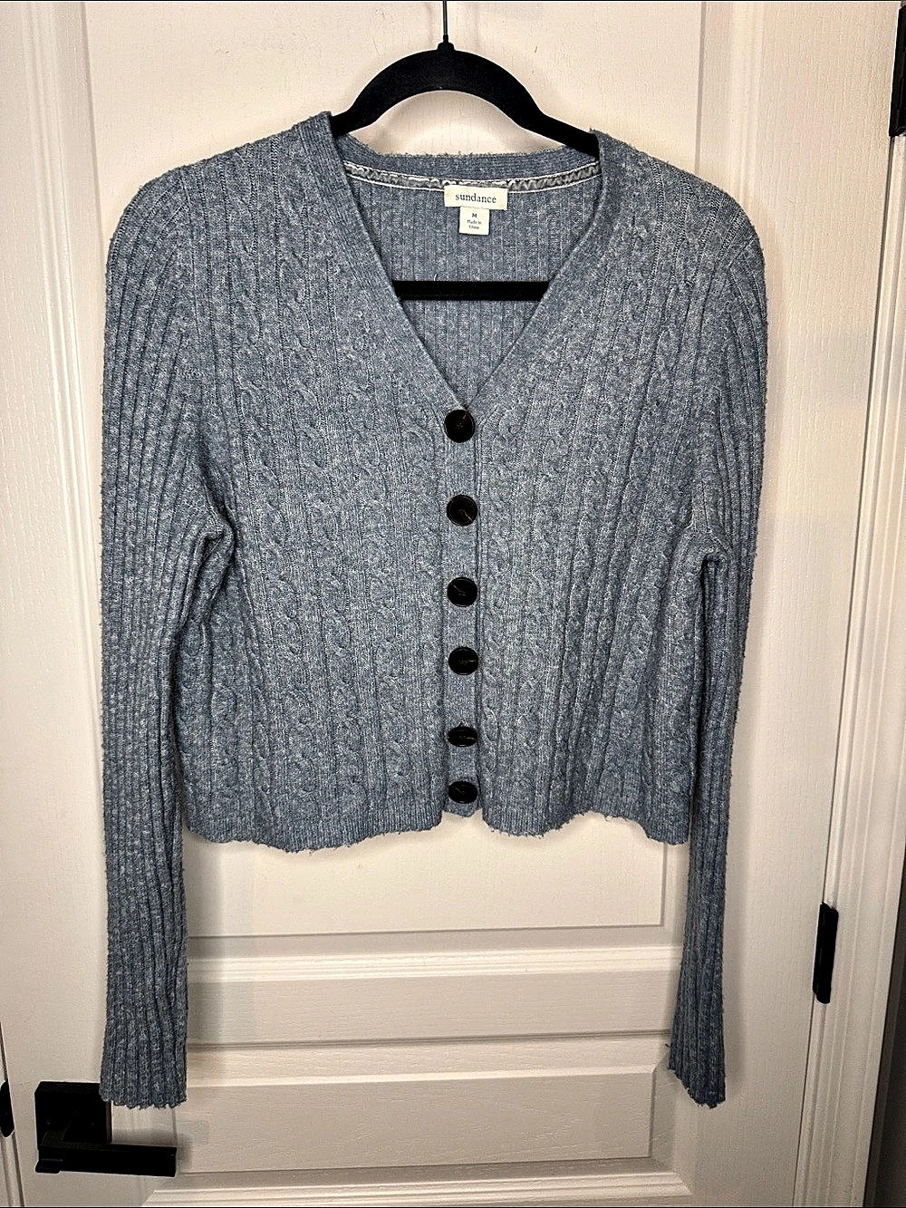Sundance Ribbed Button Cardigan in Blue Size Medium